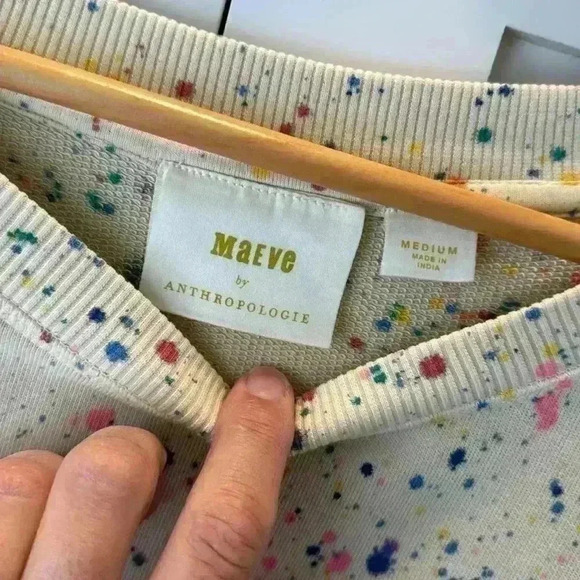 Maeve by Anthropologie Rainbow Paint Splatter Cropped Sweatshirt (NWOT) Medium - Picture 5 of 8